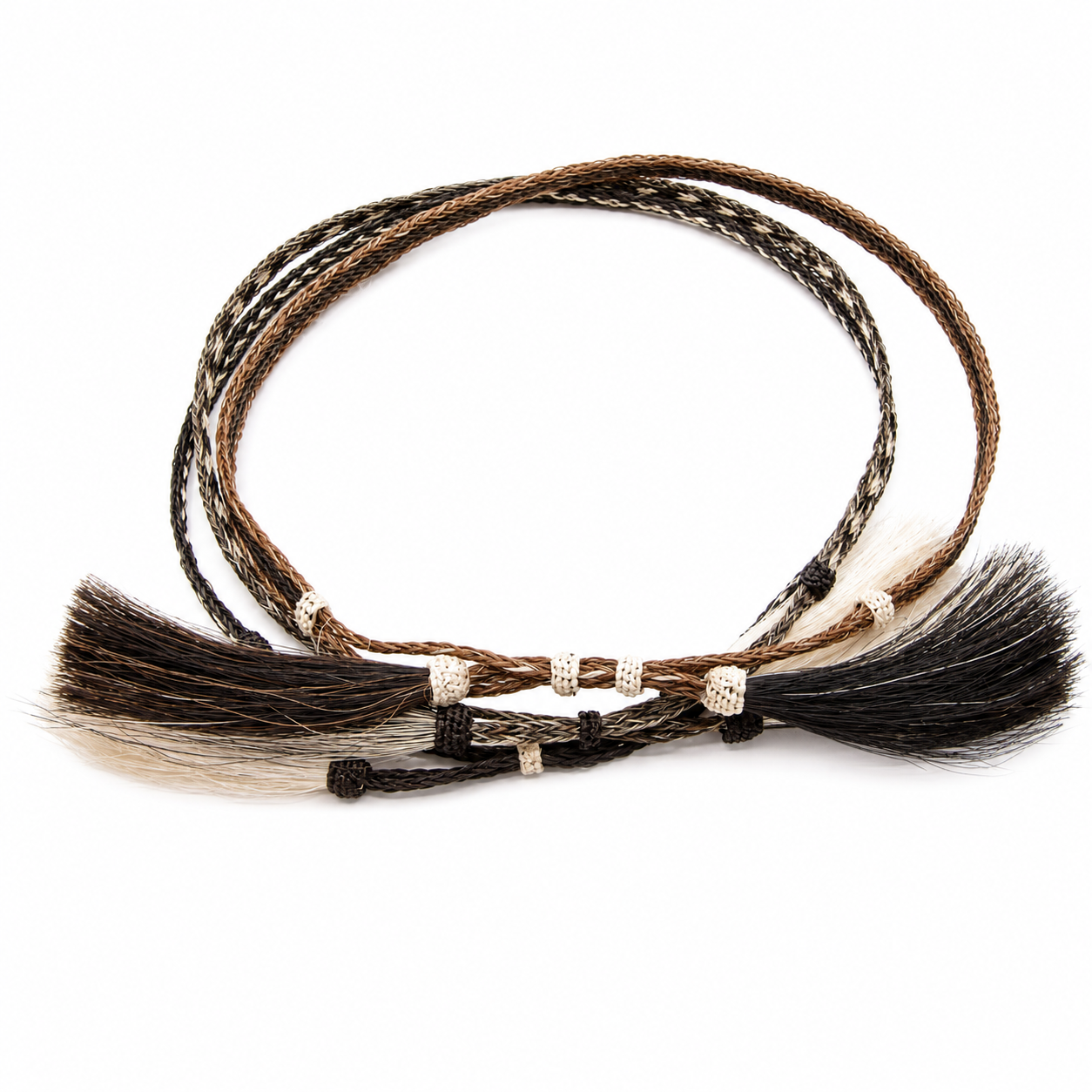 Assortment of braided horsehair hatbands finished with two tassel ends 